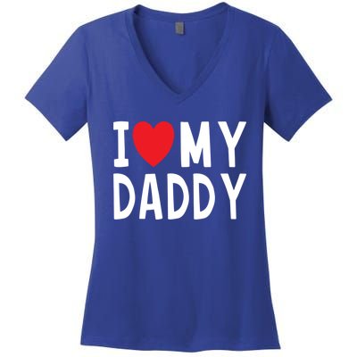 Family Quote I Love My Daddy Heart Celebrate Dad Gift Women's V-Neck T-Shirt