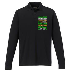 Funny Quote Irish Girls are Whiskey on Ice St. Patricks Day Performance Long Sleeve Polo