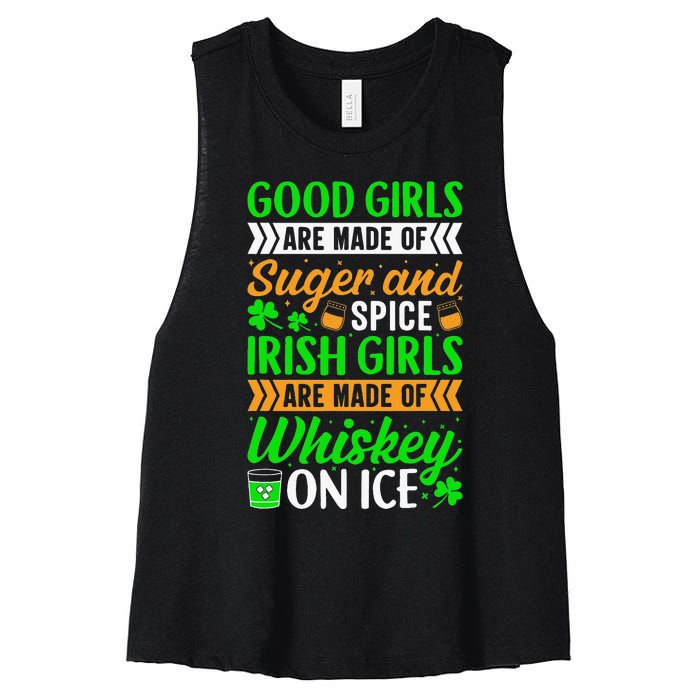 Funny Quote Irish Girls are Whiskey on Ice St. Patricks Day Women's Racerback Cropped Tank