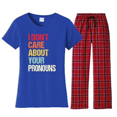 Funny Quote I Don't Care About Your Pronouns Anti Pronoun Women's Flannel Pajama Set