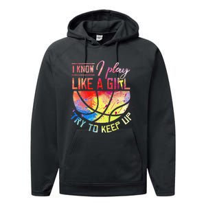 funny quote I Know I Play Like A  Basketball Performance Fleece Hoodie