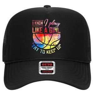 funny quote I Know I Play Like A  Basketball High Crown Mesh Back Trucker Hat