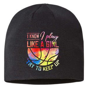 funny quote I Know I Play Like A  Basketball Sustainable Beanie