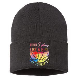 funny quote I Know I Play Like A  Basketball Sustainable Knit Beanie