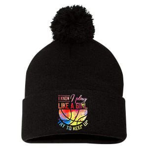 funny quote I Know I Play Like A  Basketball Pom Pom 12in Knit Beanie