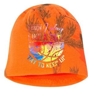 funny quote I Know I Play Like A  Basketball Kati - Camo Knit Beanie