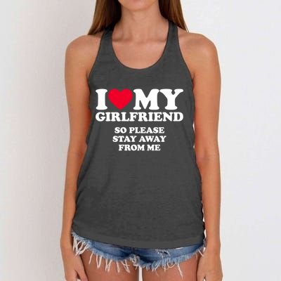 Funny Quote I Love My Girlfriend So Please Stay Away From Me Women's Knotted Racerback Tank