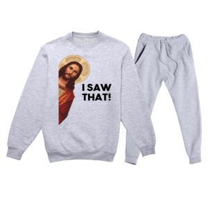 Funny Quote Jesus Meme I Saw That Christian Joke Lion Faith Premium Crewneck Sweatsuit Set