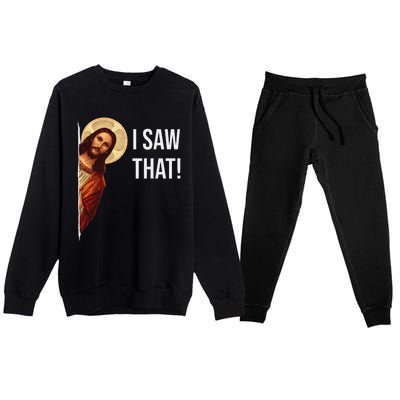 Funny Quote Jesus Meme I Saw That Christian Gift Premium Crewneck Sweatsuit Set