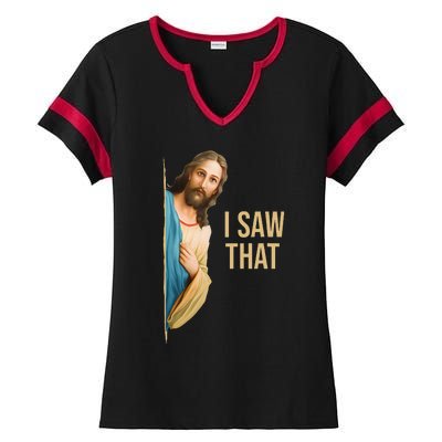 Funny Quote Jesus Meme I Saw That Christian Ladies Halftime Notch Neck Tee