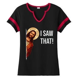 Funny Quote Jesus Meme I Saw That Christian Ladies Halftime Notch Neck Tee