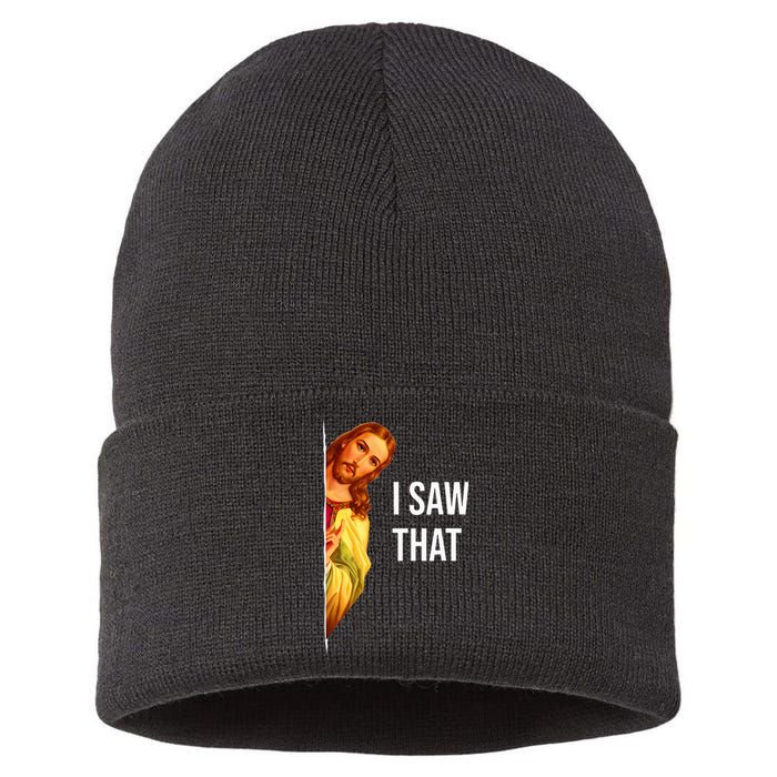 Funny Quote Jesus Meme I Saw That Christian God Sustainable Knit Beanie