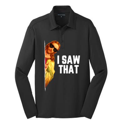 Funny Quote Jesus Meme I Saw That Christian God Silk Touch Performance Long Sleeve Polo