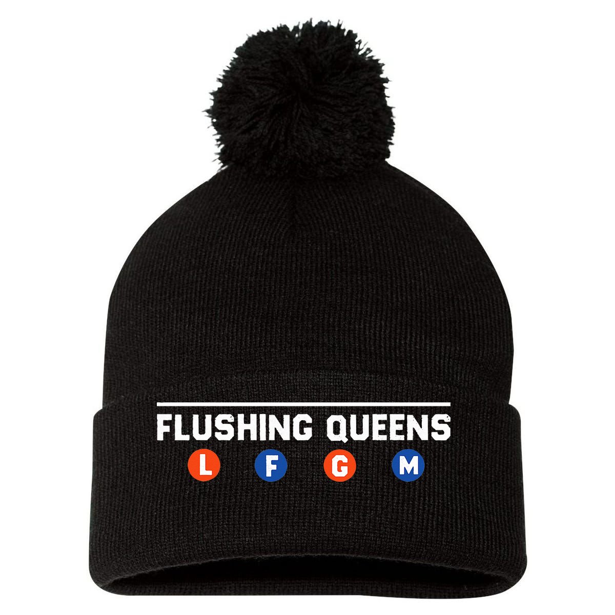 Flushing Queens LFGM Pom Pom 12in Knit Beanie