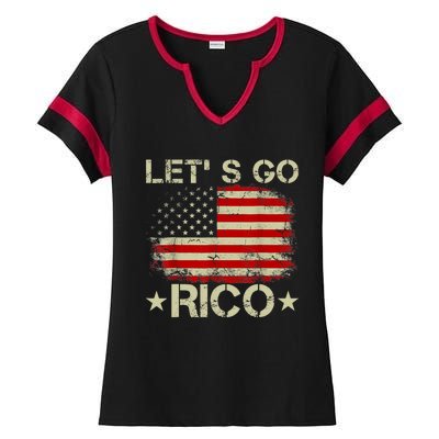 Funny Quote Lets Go RICO American Flag Ladies Halftime Notch Neck Tee