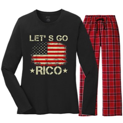 Funny Quote Lets Go RICO American Flag Women's Long Sleeve Flannel Pajama Set 