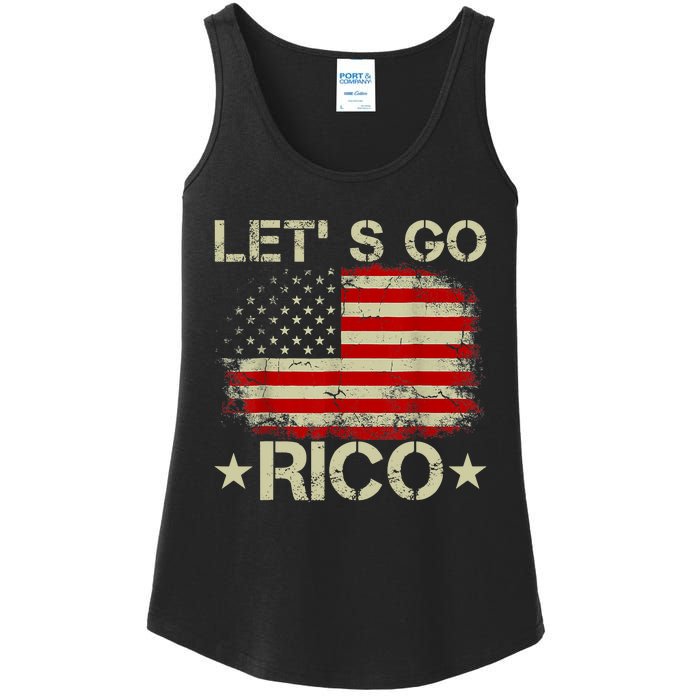 Funny Quote Lets Go RICO American Flag Ladies Essential Tank