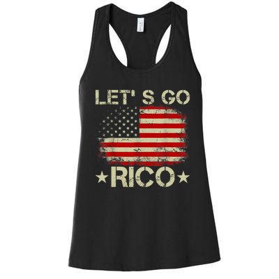 Funny Quote Lets Go RICO American Flag Women's Racerback Tank