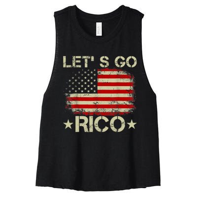 Funny Quote Lets Go RICO American Flag Women's Racerback Cropped Tank