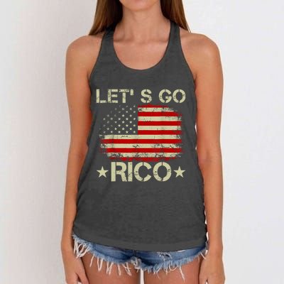 Funny Quote Lets Go RICO American Flag Women's Knotted Racerback Tank