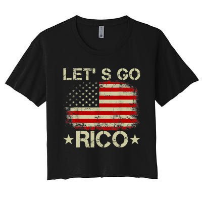 Funny Quote Lets Go RICO American Flag Women's Crop Top Tee