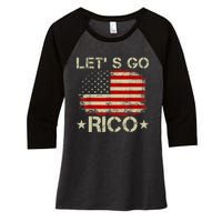 Funny Quote Lets Go RICO American Flag Women's Tri-Blend 3/4-Sleeve Raglan Shirt