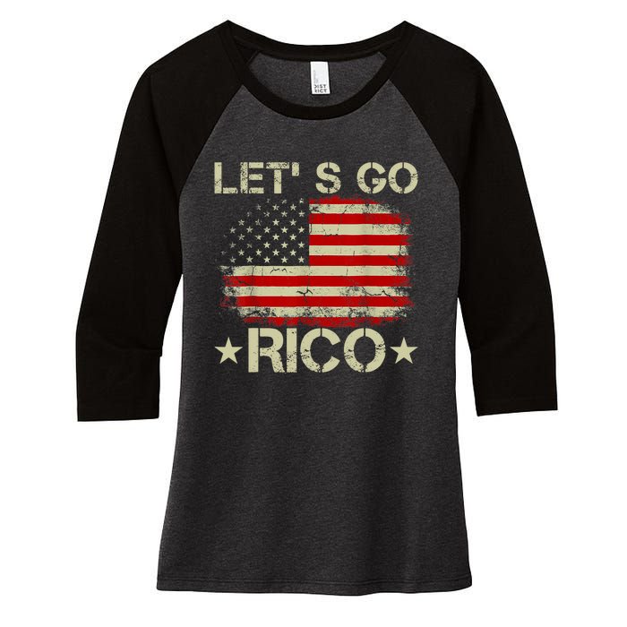 Funny Quote Lets Go RICO American Flag Women's Tri-Blend 3/4-Sleeve Raglan Shirt