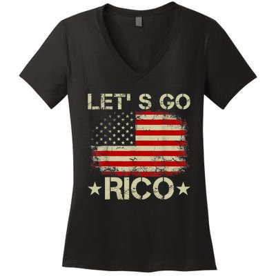 Funny Quote Lets Go RICO American Flag Women's V-Neck T-Shirt