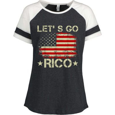 Funny Quote Lets Go RICO American Flag Enza Ladies Jersey Colorblock Tee