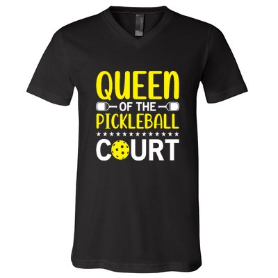 Funny Queen Of The Pickleball Court Gift For Sport Fan Pickleball Team V-Neck T-Shirt