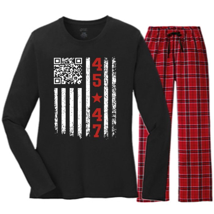 Funny Qr President Trump Dance Code Women's Long Sleeve Flannel Pajama Set 