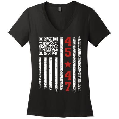 Funny Qr President Trump Dance Code Women's V-Neck T-Shirt