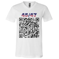 Funny Qr President Trump 4547 Trump Dancing Code (Back) V-Neck T-Shirt