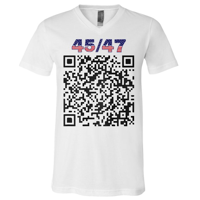 Funny Qr President Trump 4547 Trump Dancing Code (Back) V-Neck T-Shirt