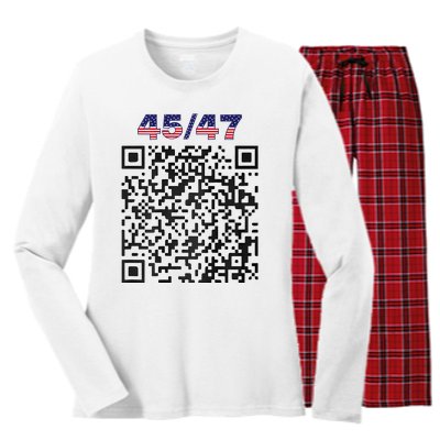 Funny Qr President Trump 4547 Trump Dancing Code (Back) Women's Long Sleeve Flannel Pajama Set 