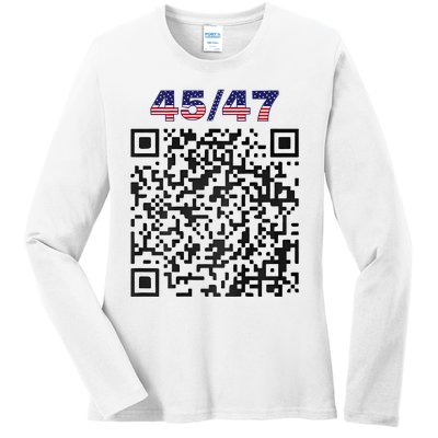 Funny Qr President Trump 4547 Trump Dancing Code (Back) Ladies Long Sleeve Shirt