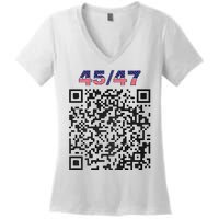 Funny Qr President Trump 4547 Trump Dancing Code (Back) Women's V-Neck T-Shirt