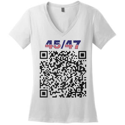 Funny Qr President Trump 4547 Trump Dancing Code (Back) Women's V-Neck T-Shirt