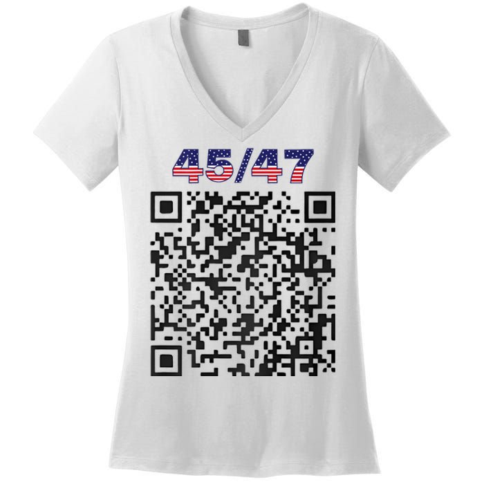 Funny Qr President Trump 4547 Trump Dancing Code (Back) Women's V-Neck T-Shirt