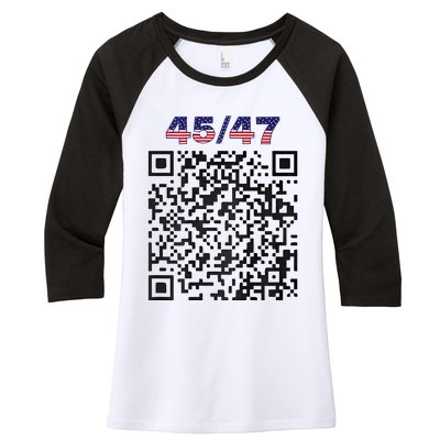 Funny Qr President Trump 4547 Trump Dancing Code (Back) Women's Tri-Blend 3/4-Sleeve Raglan Shirt