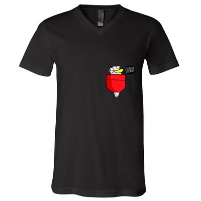 Funny Quack Pocket Duck Duckling Pocket Print V-Neck T-Shirt