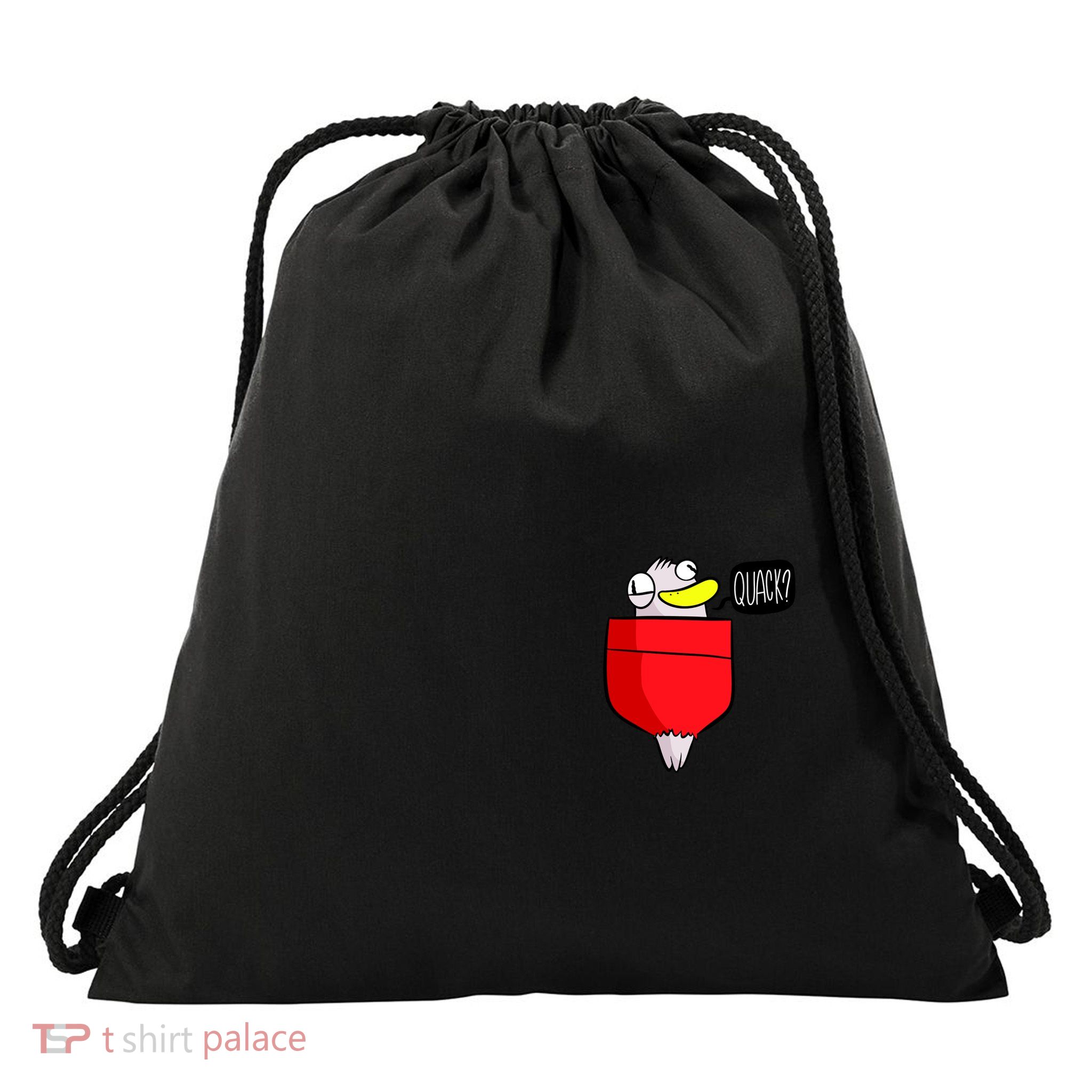 Funny Quack Pocket Duck Duckling Pocket Print Drawstring Bag