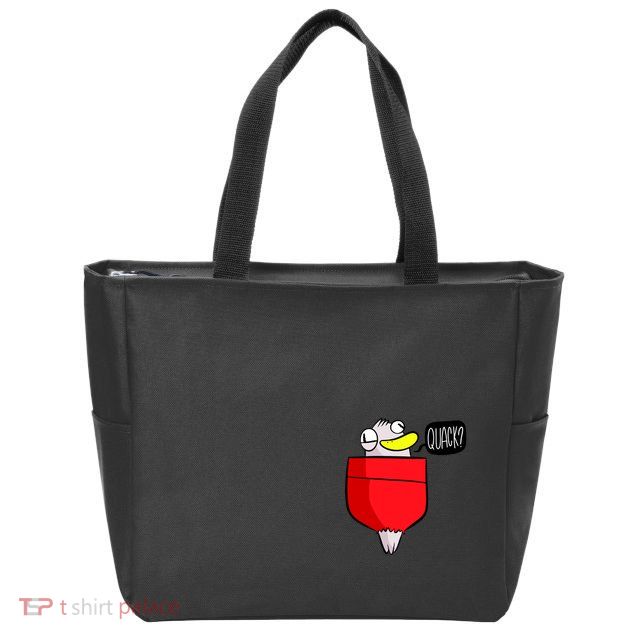 Funny Quack Pocket Duck Duckling Pocket Print Zip Tote Bag