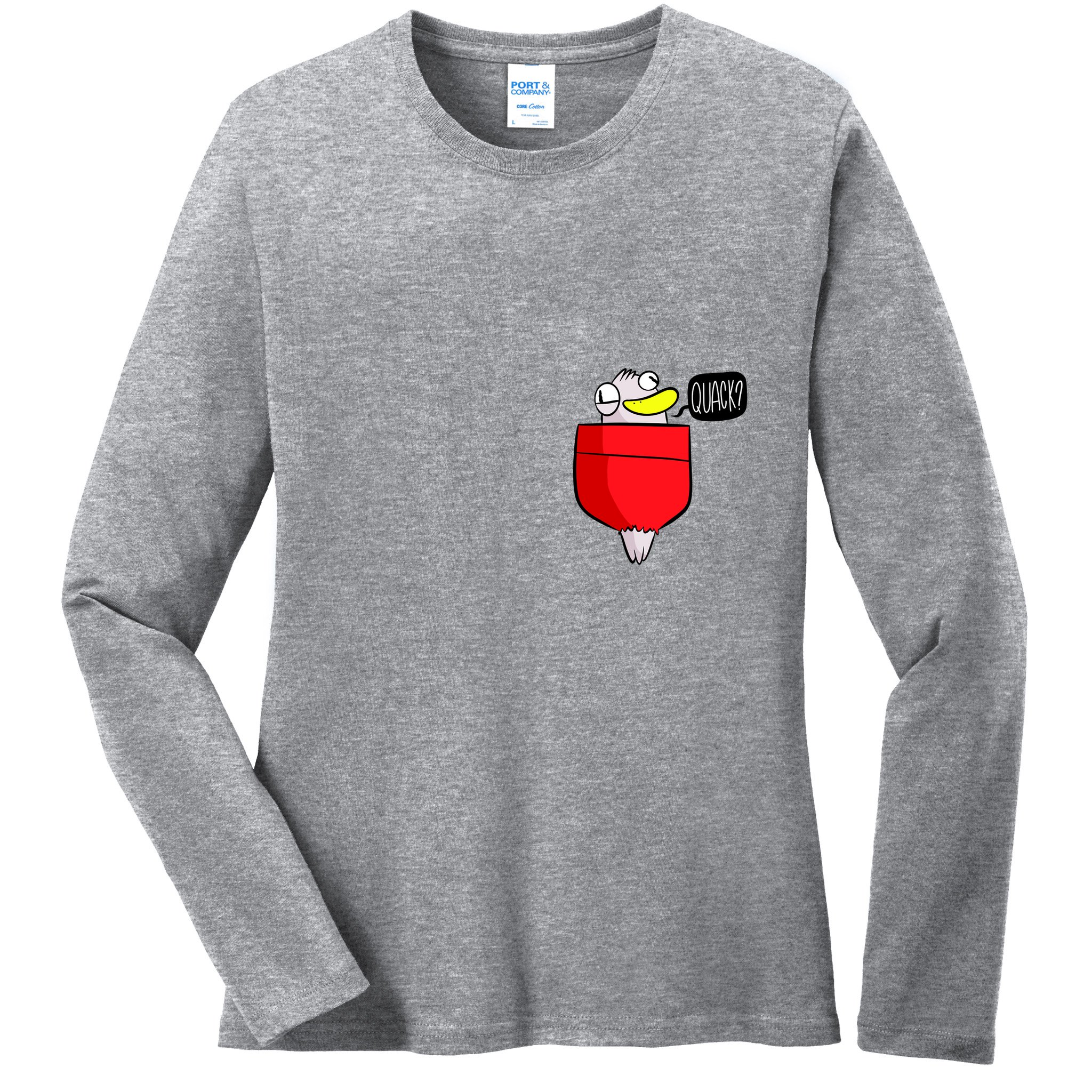Funny Quack Pocket Duck Duckling Pocket Print Ladies Long Sleeve Shirt