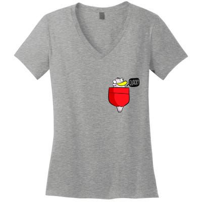 Funny Quack Pocket Duck Duckling Pocket Print Women's V-Neck T-Shirt