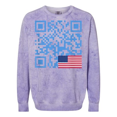 Funny Qr President Trump Dance Code Usa Flag Colorblast Crewneck Sweatshirt