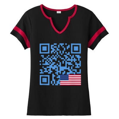 Funny Qr President Trump Dance Code Usa Flag Ladies Halftime Notch Neck Tee