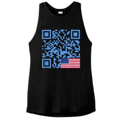 Funny Qr President Trump Dance Code Usa Flag Ladies PosiCharge Tri-Blend Wicking Tank