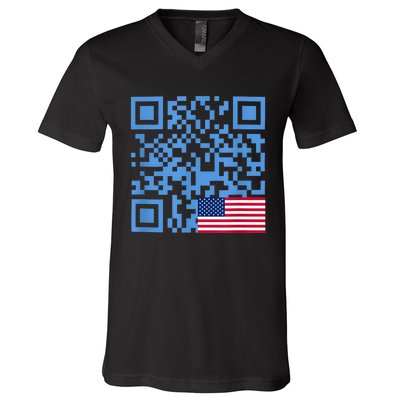 Funny Qr President Trump Dance Code Usa Flag V-Neck T-Shirt