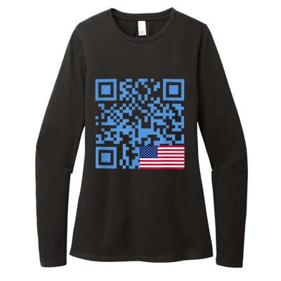 Funny Qr President Trump Dance Code Usa Flag Womens CVC Long Sleeve Shirt